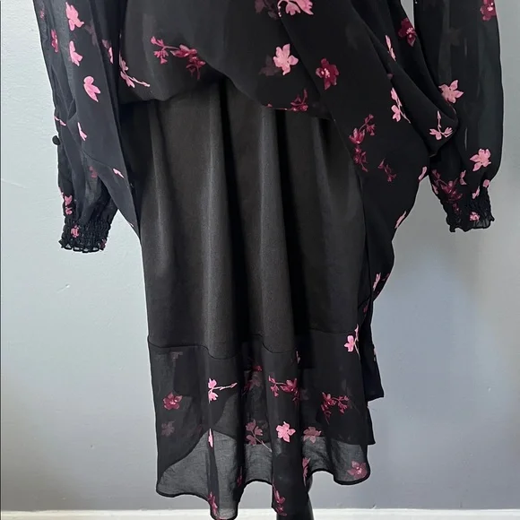 RACHEL Rachel Roy Sheer Black Dress with Pink Floral Design - Picture 9 of 10